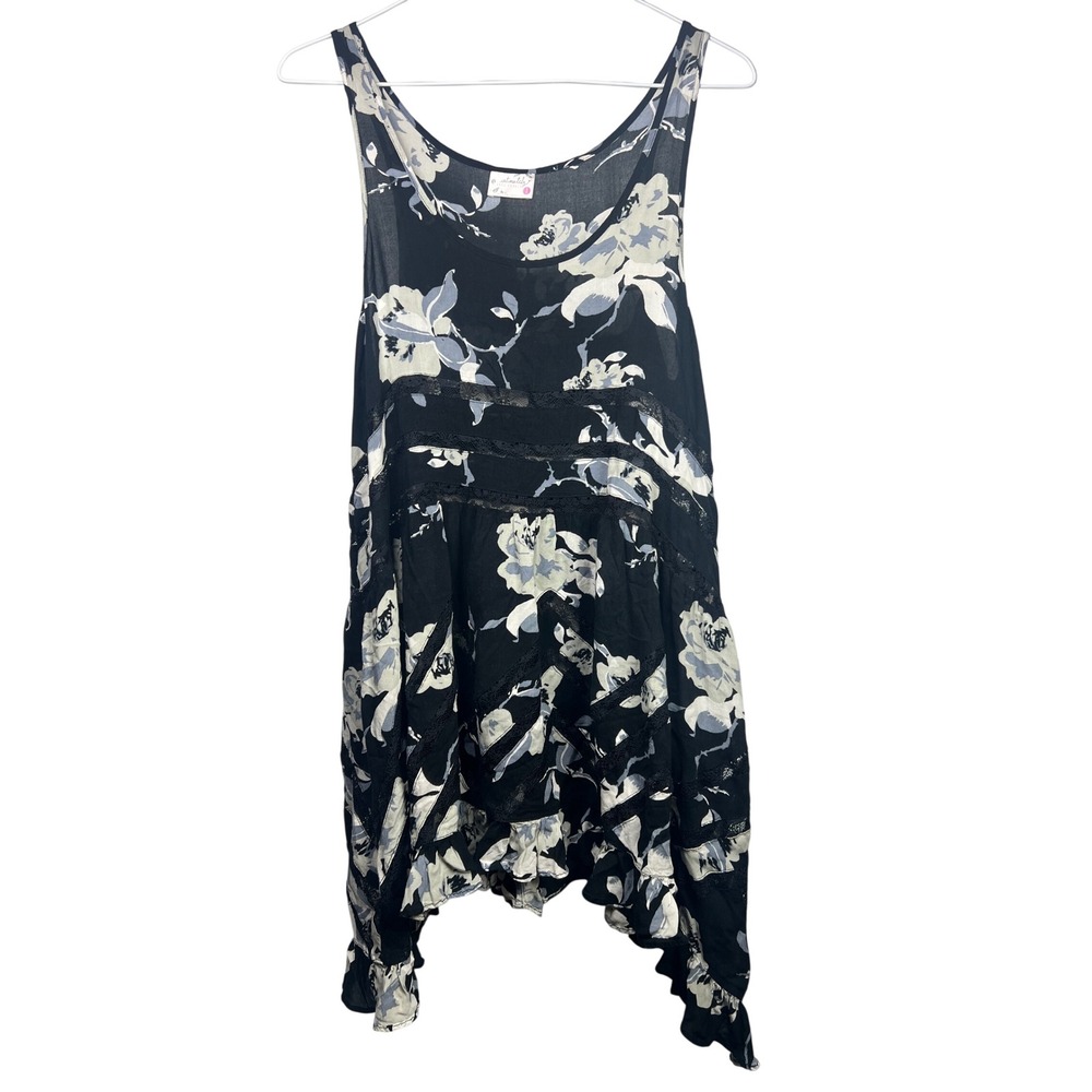 Intimately Free People Floral Lace Trim Asymmetrical Ruffle Slip Dress Small